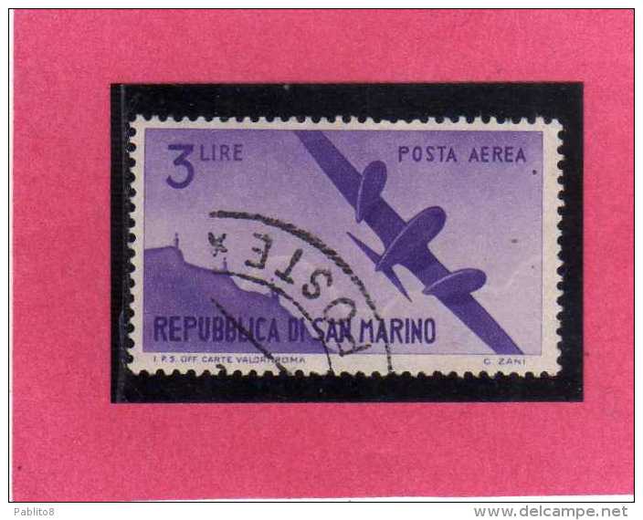 SAN MARINO 1946 POSTA AEREA AIR MAIL VIEWS VEDUTE LIRE 3 USATO USED - Poste Aérienne