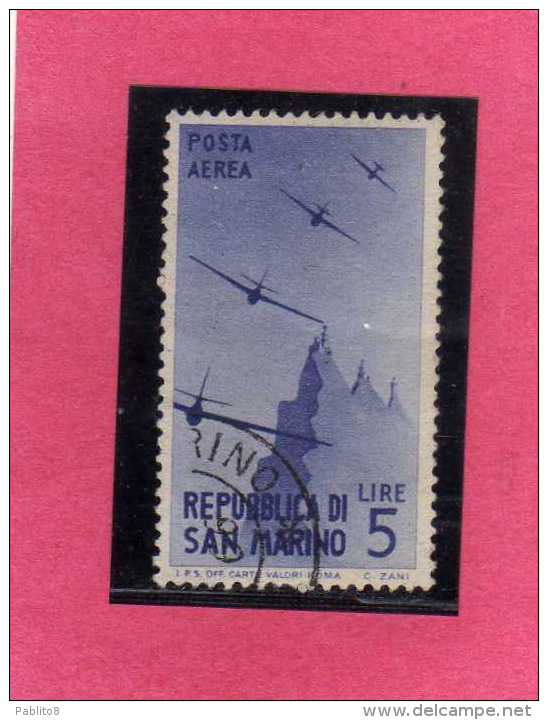 SAN MARINO 1946 POSTA AEREA AIR MAIL VIEWS VEDUTE LIRE 5 USATO USED - Airmail