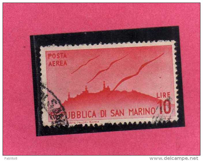 SAN MARINO 1946 POSTA AEREA AIR MAIL VIEWS VEDUTE LIRE 10 USATO USED - Poste Aérienne