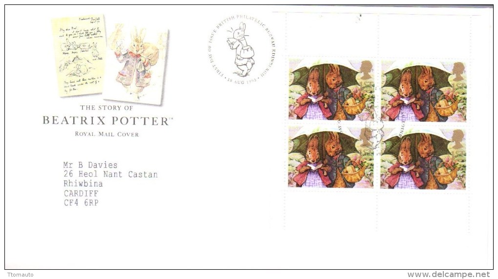 GB  4v  FDC  -   The Story Of Beatrix Potter  -  Premier Jour - Fairy Tales, Popular Stories & Legends