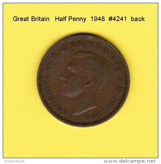 GREAT BRITAIN   1/2  PENNY  1948  (KM # 844) - C. 1/2 Penny