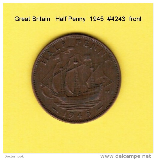 GREAT BRITAIN   1/2  PENNY  1945  (KM # 844) - C. 1/2 Penny