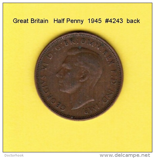GREAT BRITAIN   1/2  PENNY  1945  (KM # 844) - C. 1/2 Penny
