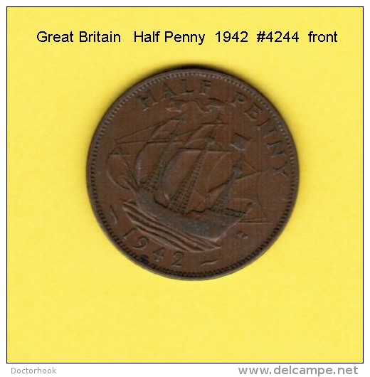 GREAT BRITAIN   1/2  PENNY  1942 (KM # 844) - C. 1/2 Penny