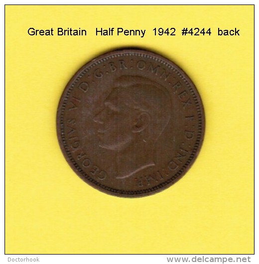 GREAT BRITAIN   1/2  PENNY  1942 (KM # 844) - C. 1/2 Penny