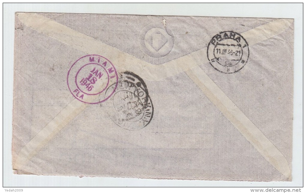 Peru/Czechoslovakia REGISTERED AIRMAIL COVER 1946 - Peru