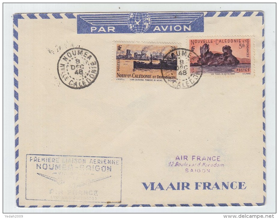 New Caledonia/Vietnam FIRST FLIGHT COVER 1948 - Covers & Documents