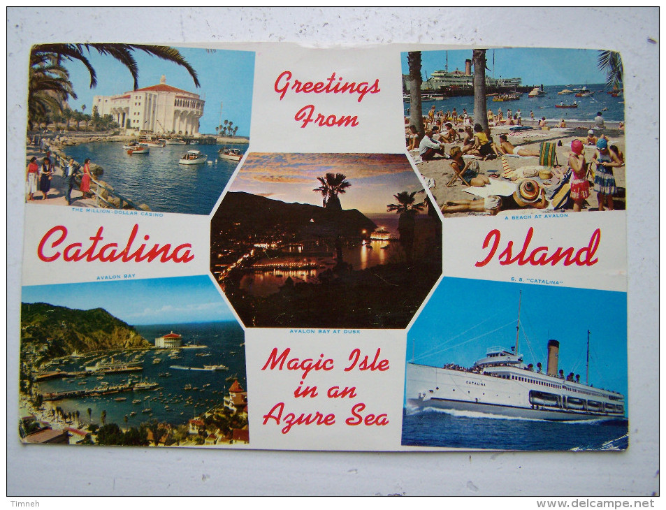 CPM. Grand Format 1960 GREETINGS FROM CATALINA ISLAND  23cmx15cm PAQUEBOT AVALON BAY BEACH MILLION DOLLAR CASINO - Los Angeles