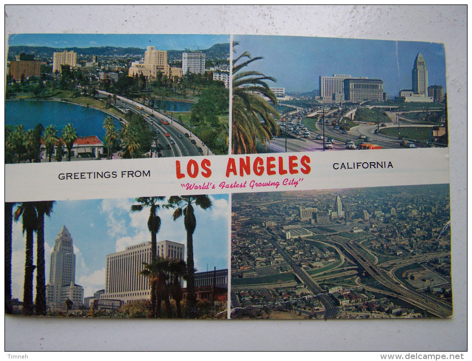 CPM. Grand Format GREETINGS FROM LOS ANGELES CALIFORNIA  1959 HOLLYWOOD FREEWAY WILSHIRE BLVD CIVIC CENTER 23cmx15cm - Los Angeles