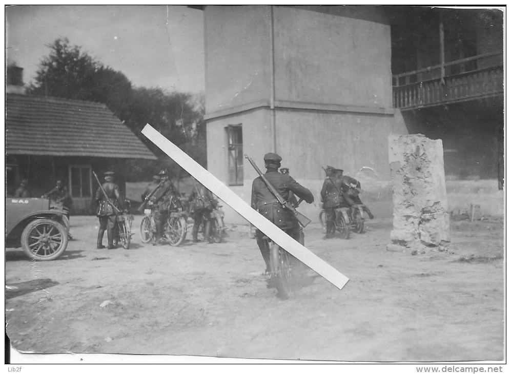 Groupe De Motocyclistes Allemands En Moto Avec Vestes En Cuir Estafettes D'état Major 1 Photo 14-18 Ww1 WWI Wk - Guerre, Militaire