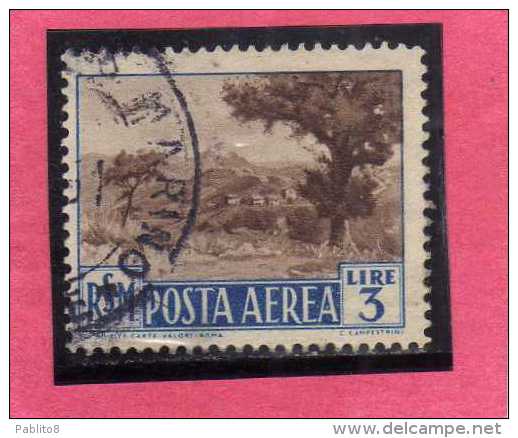 REPUBBLICA DI SAN MARINO 1950 POSTA AEREA AIR MAIL VIEWS VEDUTE LIRE 3 USATO USED OBLITERE' - Airmail
