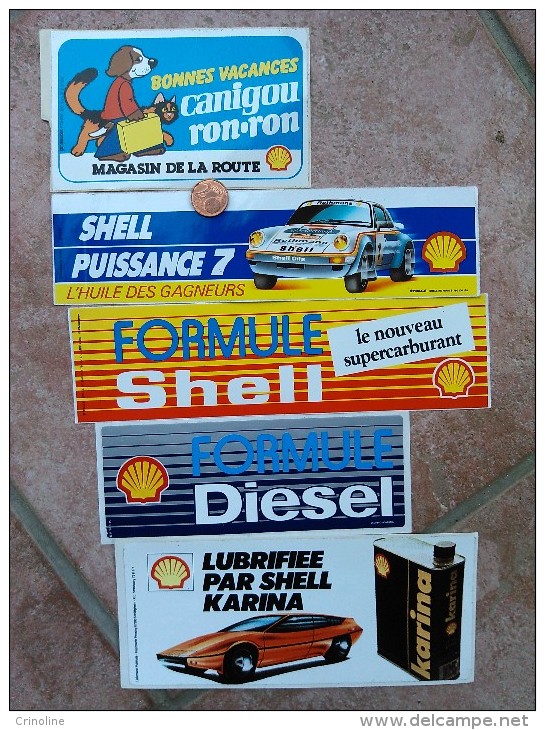 5 Autocollants  Shell Huile Magasin - Stickers