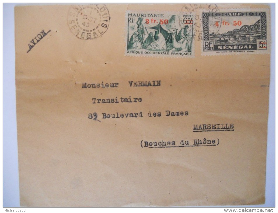 Senegal Lettre De Saint Louis 1945 Pour Marseille (trace D Epingle ) - Lettres & Documents