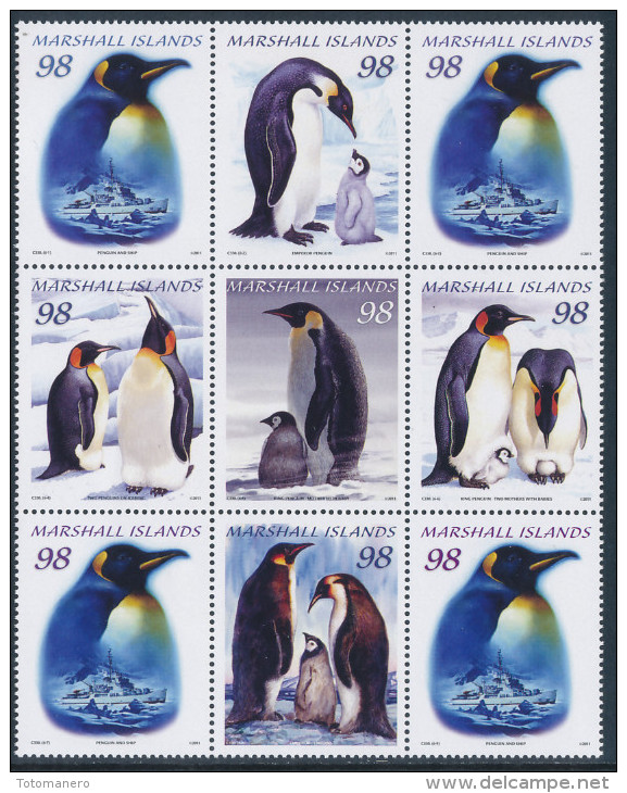 MARSHALL ISLANDS 50th Anniversary Antarctic Treaty 1961-2011, Penguins Block Of 9v** - Antarctic Treaty