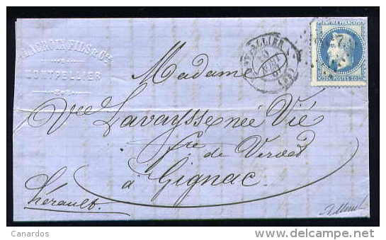 Lettre De Montpellier Pour Gignac 1867 Petit Piquage En Croix - 1849-1876: Période Classique