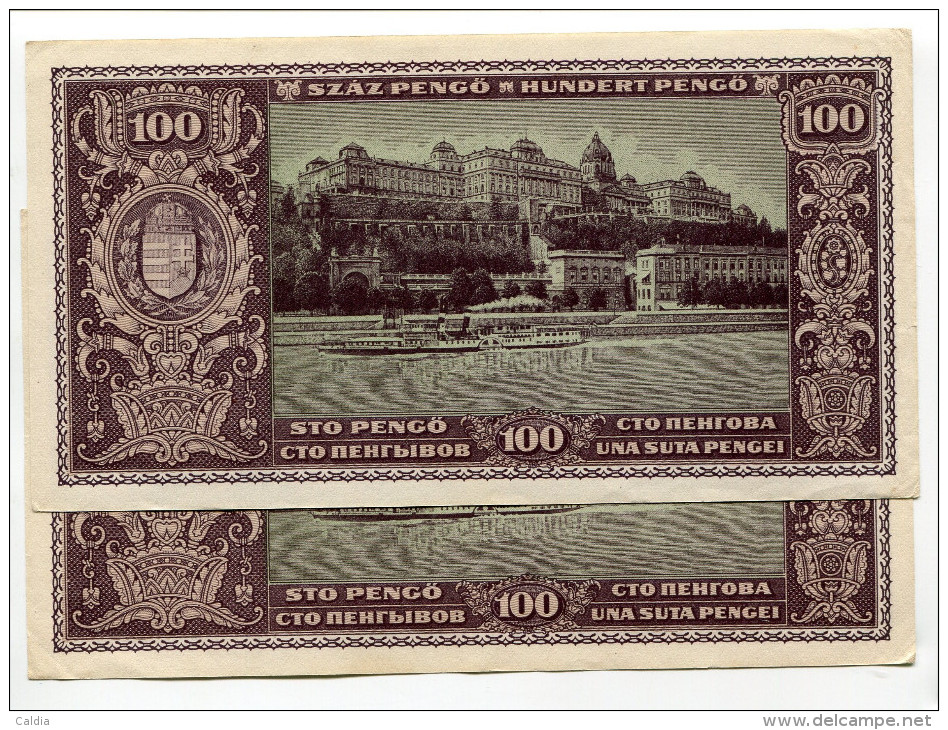 Hongrie Hungary Ungarn 100 Pengo 1945 AUNC - 2 Consecutives # 1 - Hongrie