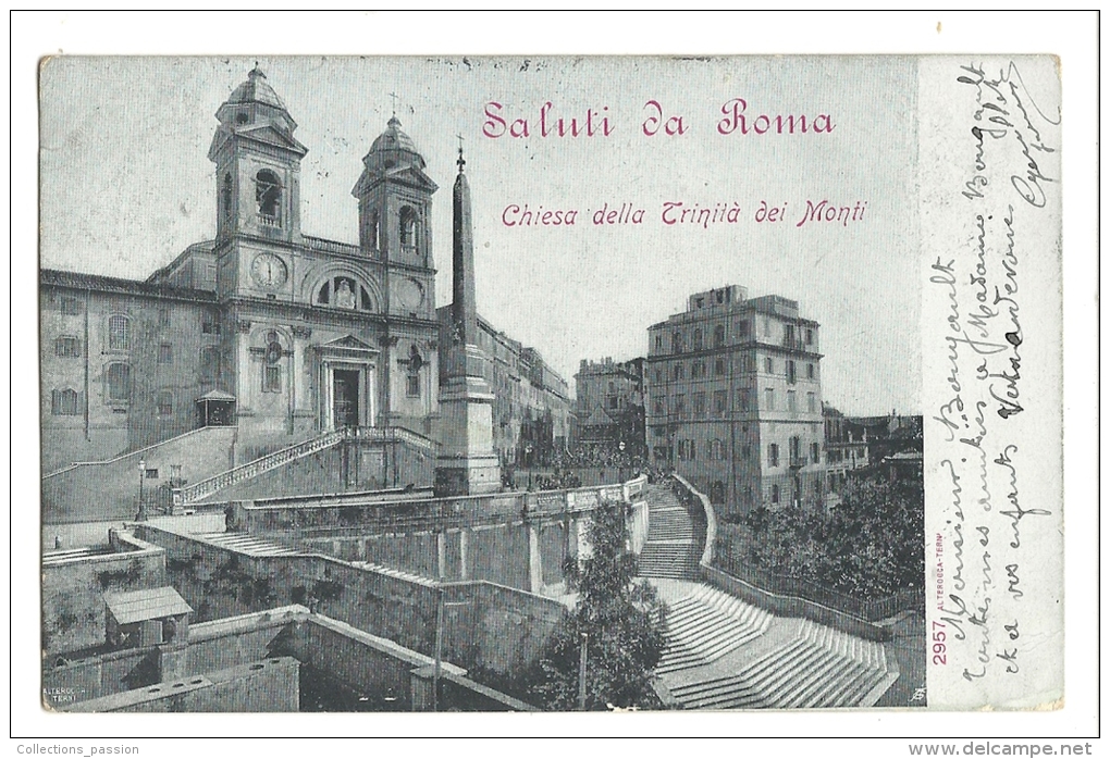 Cp, Italie, Rome, Chiesa Della Trinita Dei Monti, Voyagée 1904 - Other & Unclassified