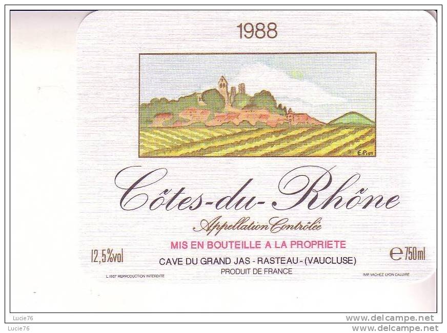ETIQUETTE   -  COTES DU RHONE  -   Cave Du Grand Jas    -   1988  -  Rasteau - Côtes Du Rhône