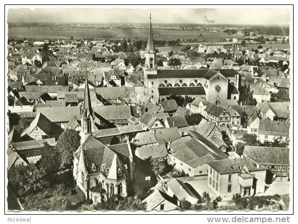 CPSM Photo EN AVION AU-DESSUS DE 6 ERSTEIN Bas-Rhin Les Eglises 67150 église St Martin Temple Protestant Vue Aérienne 67 - Sonstige & Ohne Zuordnung