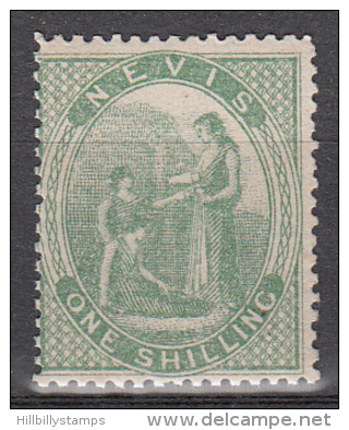 Nevis   Scott No. 12   Unused Hinged    Year  1867   Perf. 15   Nice 3 Margin Copy - St.Christopher-Nevis & Anguilla (...-1980)