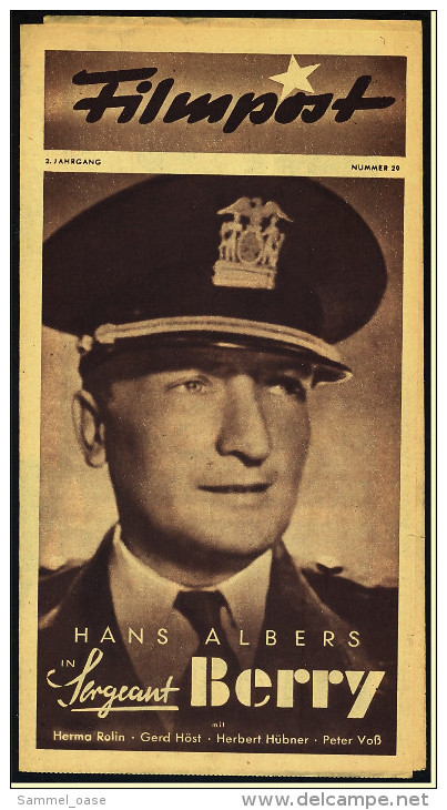 "Filmpost" "Sergeant Berry" Mit Hans Albers , Herma Relin  -  Filmprogramm Nr. 29 Von Ca. 1948 - Other & Unclassified