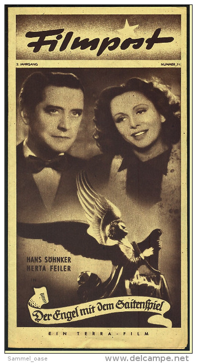 "Filmpost" "Der Engel Mit Dem Saitenspiel" Mit Hans Söhnker , Herta Feiler  -  Filmprogramm Nr. 71 Von Ca. 1948 - Sonstige & Ohne Zuordnung