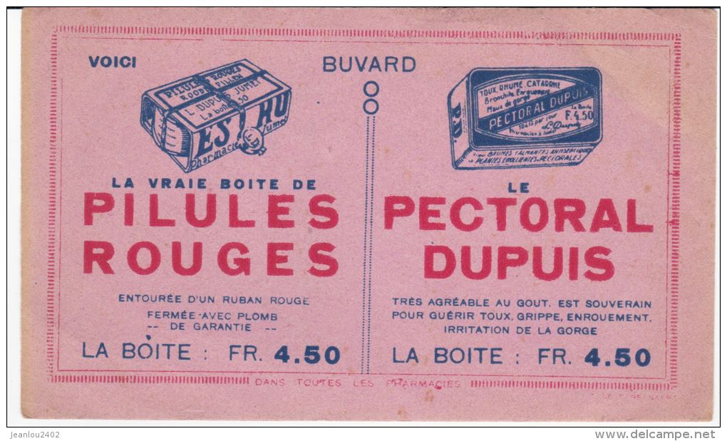 BUVARD PUB PILULES ROUGES &amp; PECTORAL DUPUIS - Produits Pharmaceutiques