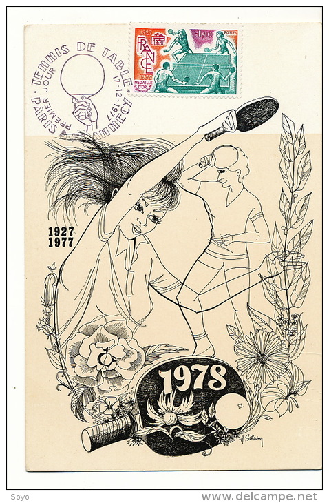 Premier Jour 1978 Paris Annecy Edité Par Arago Sport Orleans Dessin Huguette Sainson - Tafeltennis