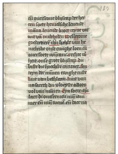 MIDDELNEDERLANDS FOLIO UIT GETIJDENBOEK OP PERKAMENT. Ca 1500.  (met Goud Verhoogde Letterine) (93 X 128 Mm.) - Manuscritos