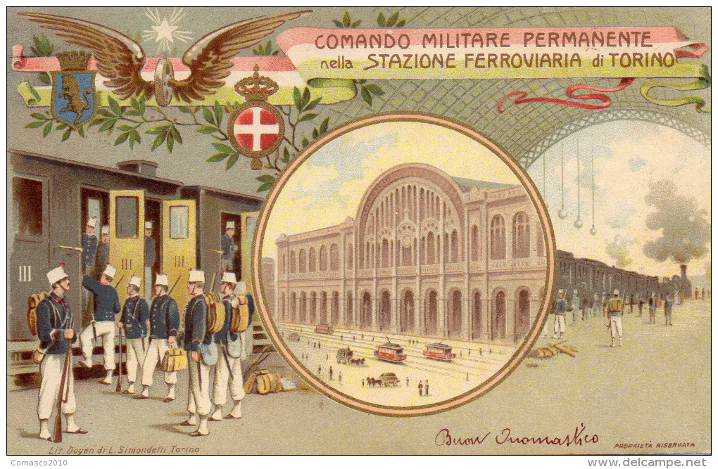 CARTOLINA D'EPOCA  DI TORINO COMANDO MILITARE PERMANENTE NELLA STAZIONE FERROVIARIA RARISSIMA!!  VIAGGITA 1912 - Stazione Porta Nuova