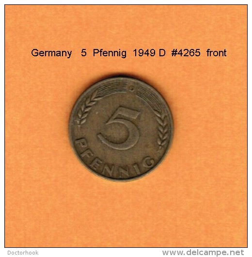 GERMANY   5  PFENNIG  1949 D   (KM # 102) - 5 Pfennig