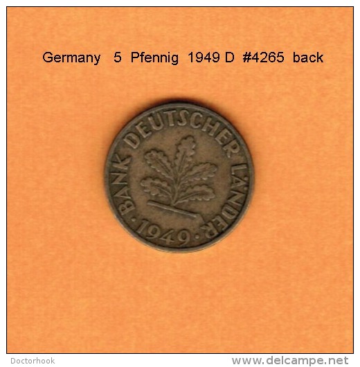 GERMANY   5  PFENNIG  1949 D   (KM # 102) - 5 Pfennig