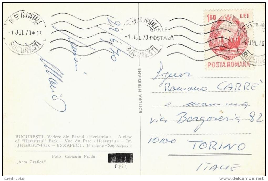 [DC5580] CARTOLINA -BUCARESTI (BUCAREST ROMANIA) PARCUL HERASTRAU - VIAGGIATA 1970 - Old Postcard - Romania