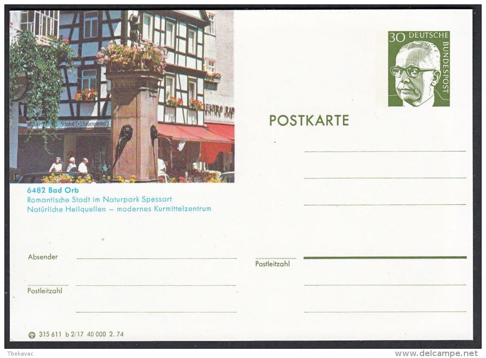 Germany 1974, Illustrated Postal Stationery "Bad Orb", Ref.bbzg - Illustrated Postcards - Mint