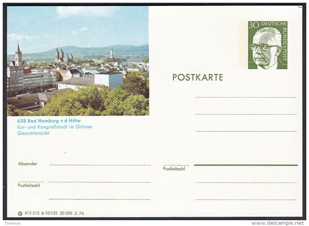 Germany 1974, Illustrated Postal Stationery "Bad Homburg", Ref.bbzg - Illustrated Postcards - Mint