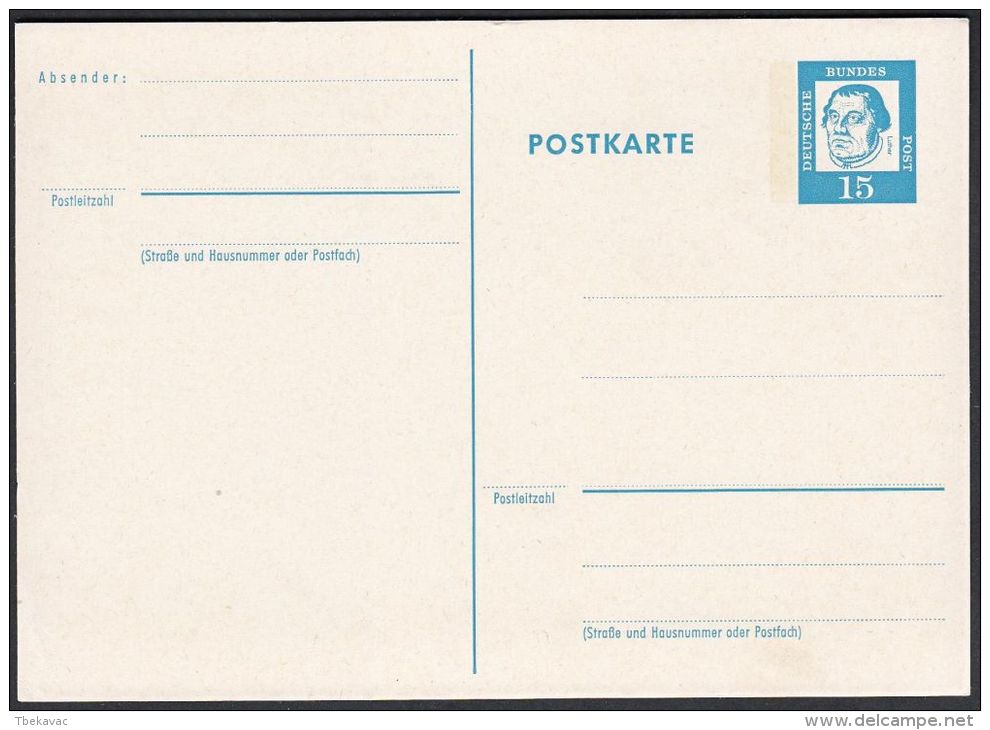 Germany 1963, Postal Stationery "Luthar", Mint, Ref.bbzg - Cartes Postales - Neuves