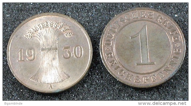1 Pfg. 1930 A - 1 Renten- & 1 Reichspfennig