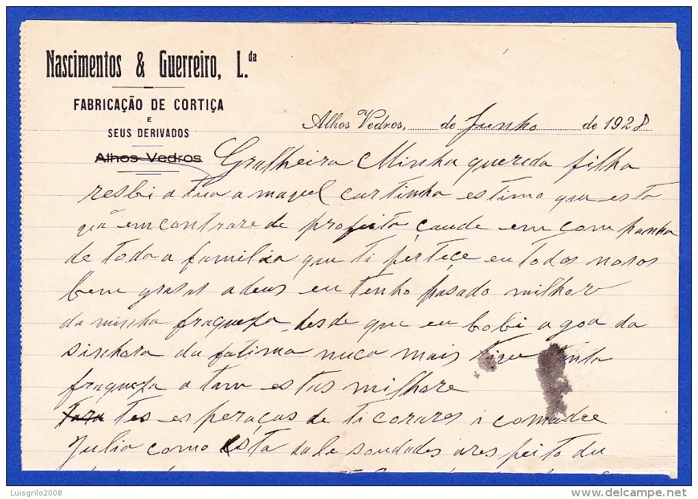 NASCIMENTOS & GUERREIRO, LDA. - FABRICAÇÃO DE CORTIÇA E SEUS DERIVADOS, ALHOS VEDROS - 1928 - Portugal