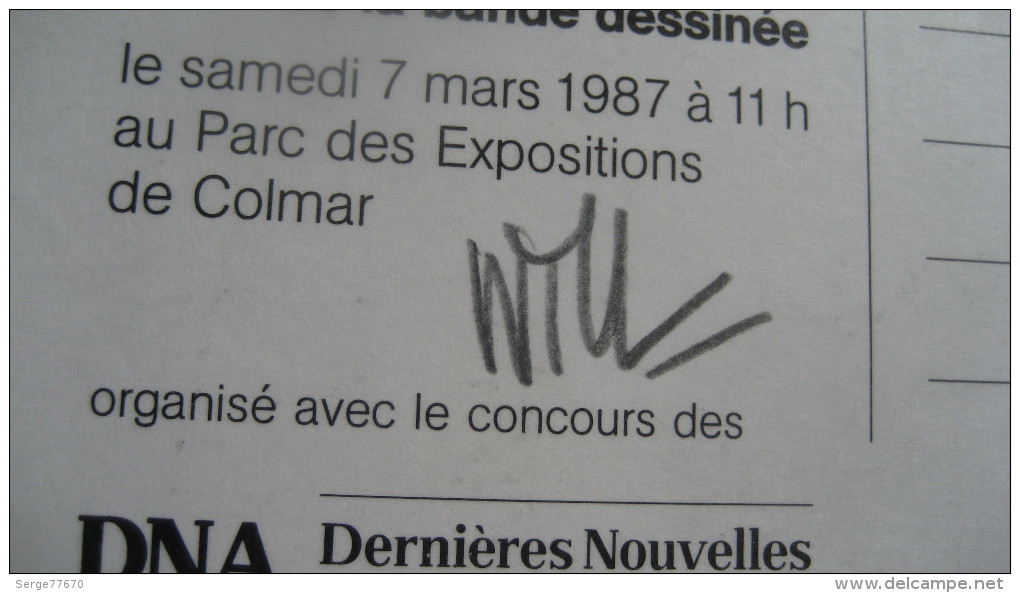 WILL Carte Postale Signée COLMAR Club Cartophile Et Bédéphile Salon Bande Dessinée 7 Mars 1987 Signé Signature Spirou - Dedicados