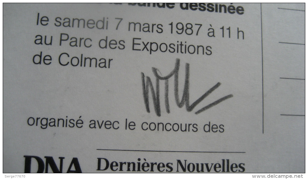 WILL Carte Postale Signée COLMAR Club Cartophile Et Bédéphile Salon Bande Dessinée 7 Mars 1987 Signé Signature Spirou - Dediche