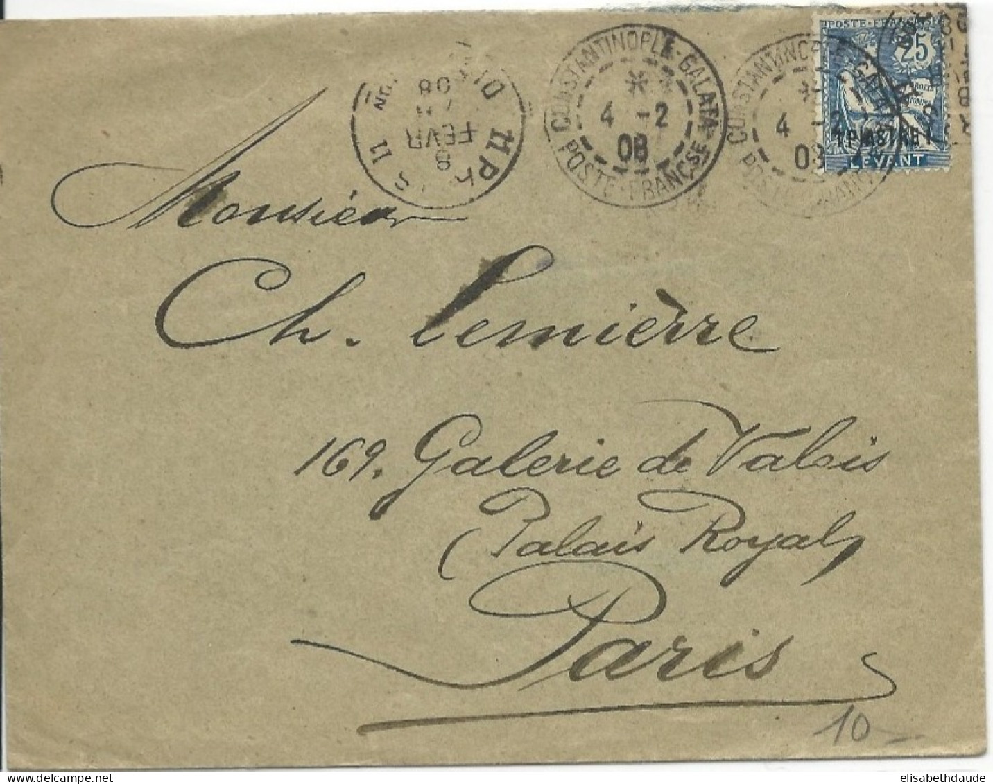 LEVANT - 1908 - ENVELOPPE De CONSTANTINOPLE Pour PARIS - MOUCHON - Cartas & Documentos