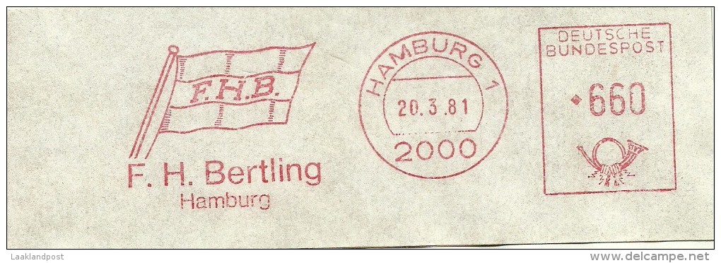 Germany Nice Cut Meter F.H. Bertling Flag, Hamburg 20-3-1981 - Andere(Zee)