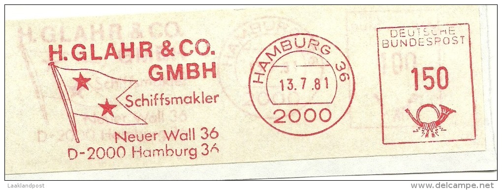 Germany Nice Cut Meter H. Glahr & Co Schiffmakler, Hamburg 13-7-1981 - Andere(Zee)