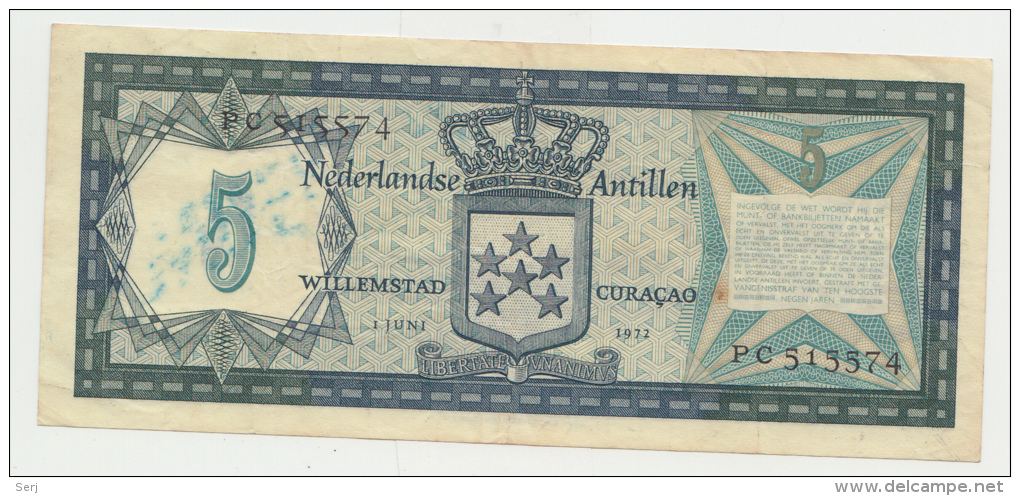 Netherlands Antilles 5 Gulden 1972 VF+ Pick 8b  8 B - Antillas Neerlandesas (...-1986)