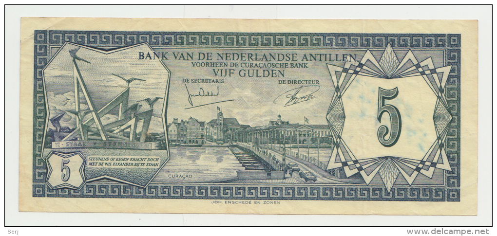 Netherlands Antilles 5 Gulden 1972 VF+ Pick 8b  8 B - Antillas Neerlandesas (...-1986)