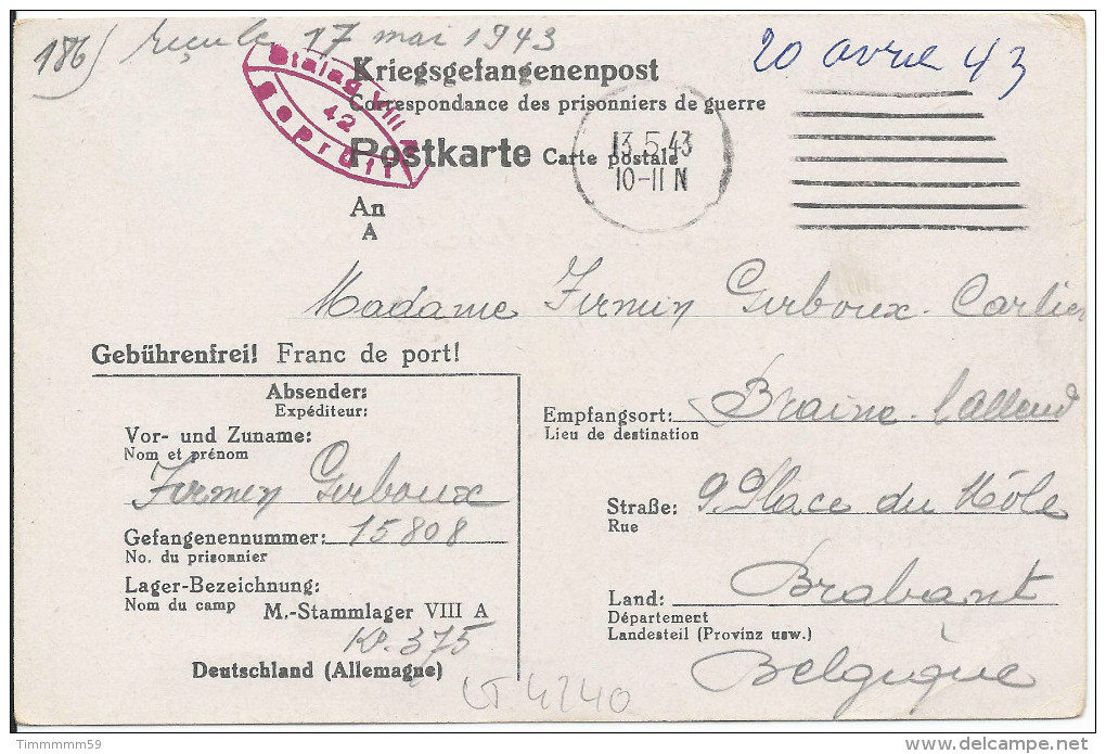 LT4240  Correspondance Des Prisonniers De Guerre - Guerre 1939-45