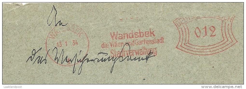 Germany  Cover  With Nice  Meter Wandsbek Die Vilien Und Gartenstadt 13-1-1934 - Frankeermachines (EMA)