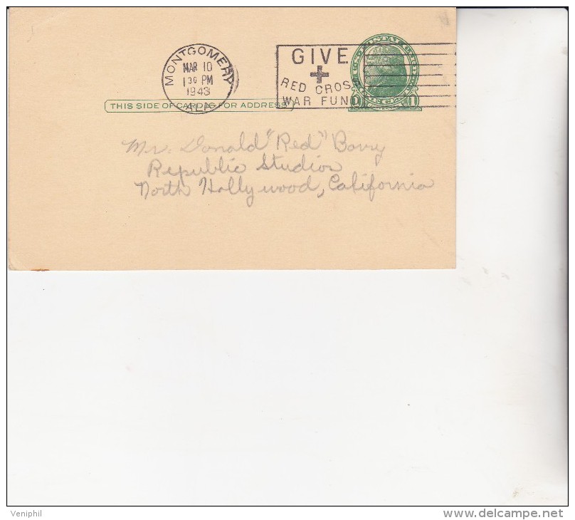 ETATS UNIS -ENTIER POSTAL  OBLITERE FLAMME CROIX ROUGE CAD MONTGOMERY 1943 - America (Other)