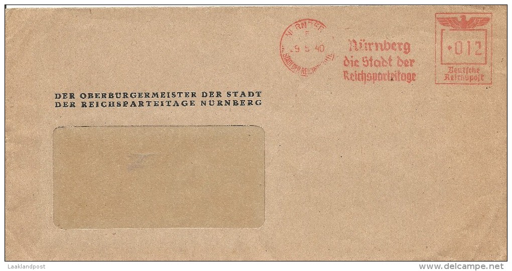 Germany Cover  With Nice  Meter Nurnberg Die Stadt Der Reichsparteitage - Frankeermachines (EMA)