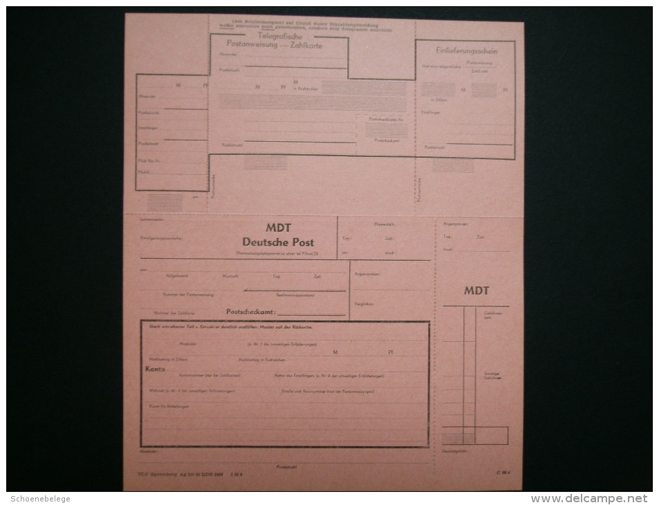 A2906) DDR Telegrafische Postanweisung C90c Ungebraucht Kpl. - Briefe U. Dokumente